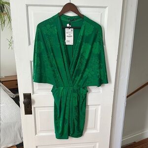 Green Floral Wrap Dress